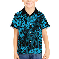 Hawaii King Kamehameha Family Matching Short Sleeve Bodycon Dress and Hawaiian Shirt Polynesian Pattern Sky Blue Version LT01 Son's Shirt Blue - Polynesian Pride