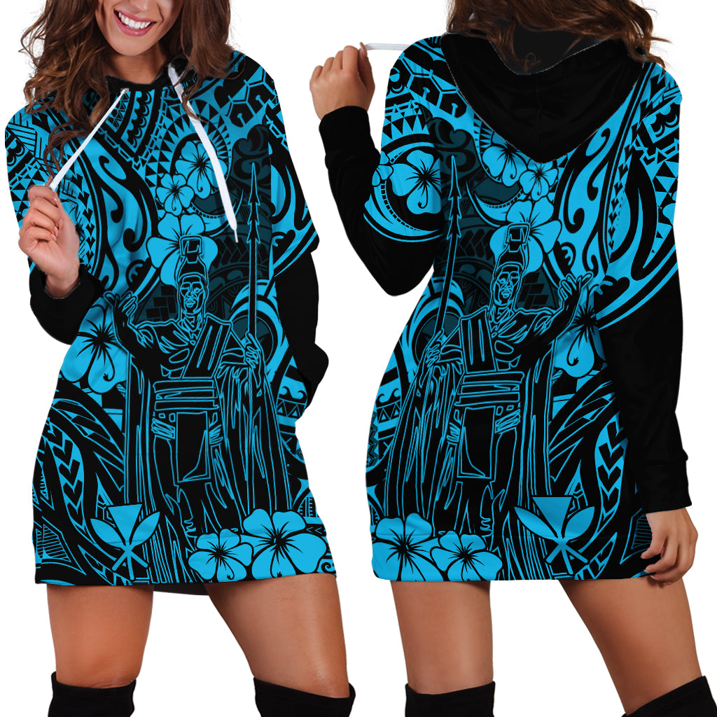 Hawaii King Kamehameha Hoodie Dress Polynesian Pattern Sky Blue Version LT01 - Polynesian Pride