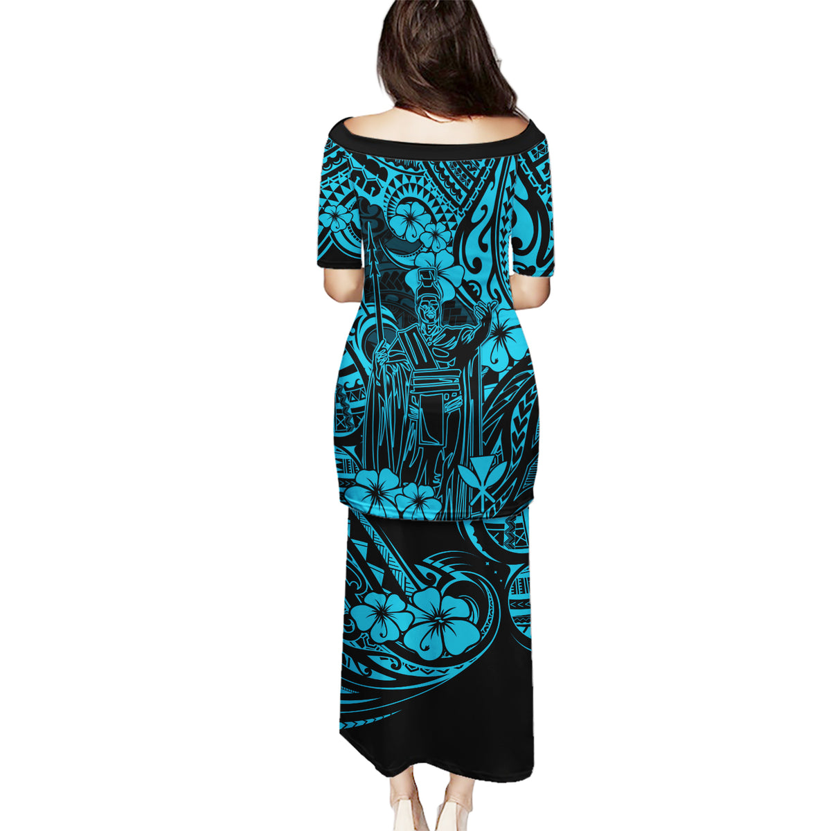 Hawaii King Kamehameha Puletasi Polynesian Pattern Sky Blue Version LT01 - Polynesian Pride