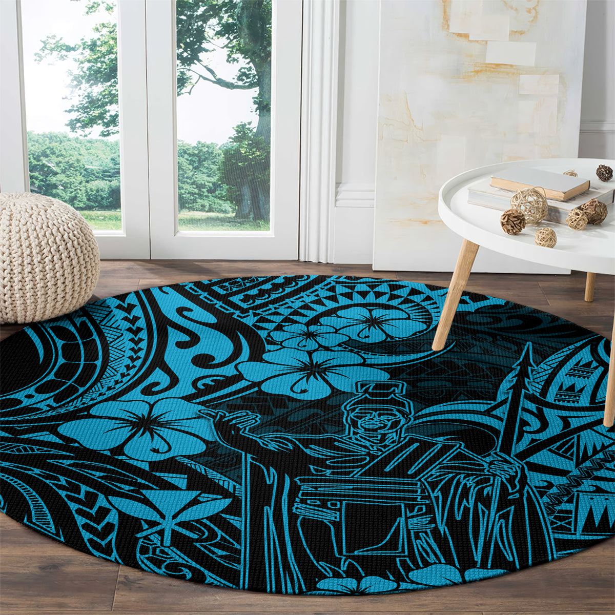 Hawaii King Kamehameha Round Carpet Polynesian Pattern Sky Blue Version LT01 - Polynesian Pride