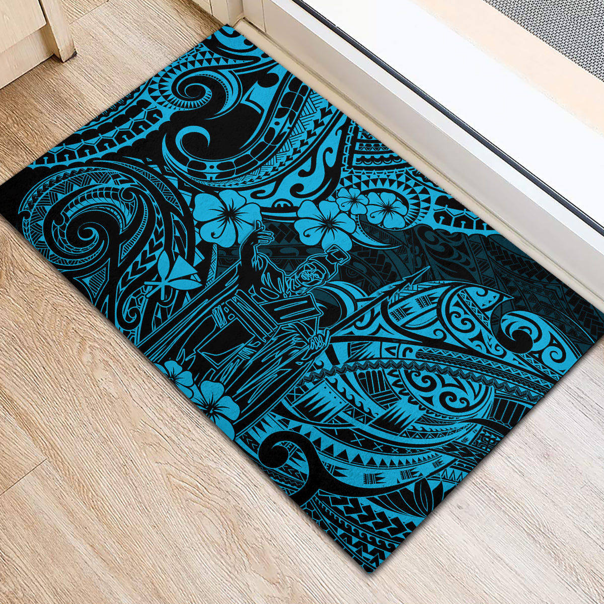 Hawaii King Kamehameha Rubber Doormat Polynesian Pattern Sky Blue Version LT01 - Polynesian Pride