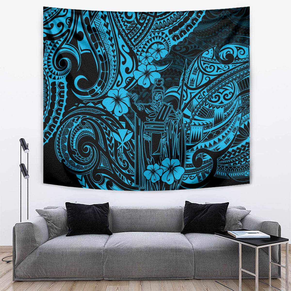 Hawaii King Kamehameha Tapestry Polynesian Pattern Sky Blue Version LT01 - Polynesian Pride