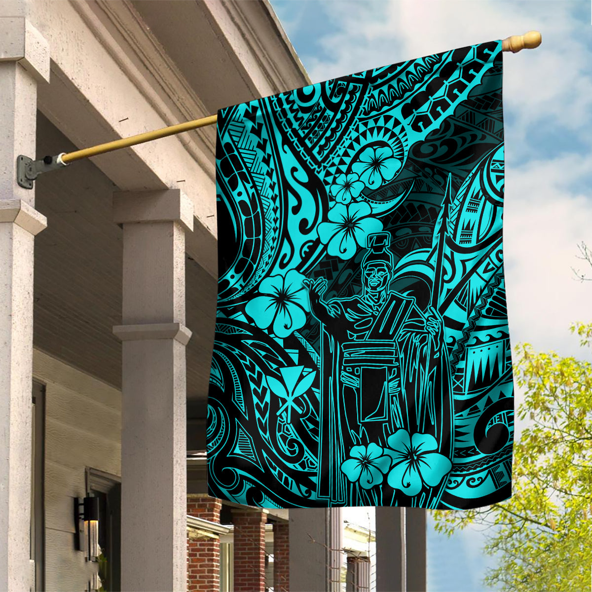 Hawaii King Kamehameha Garden Flag Polynesian Pattern Turquoise Version LT01 House Flag Turquoise - Polynesian Pride