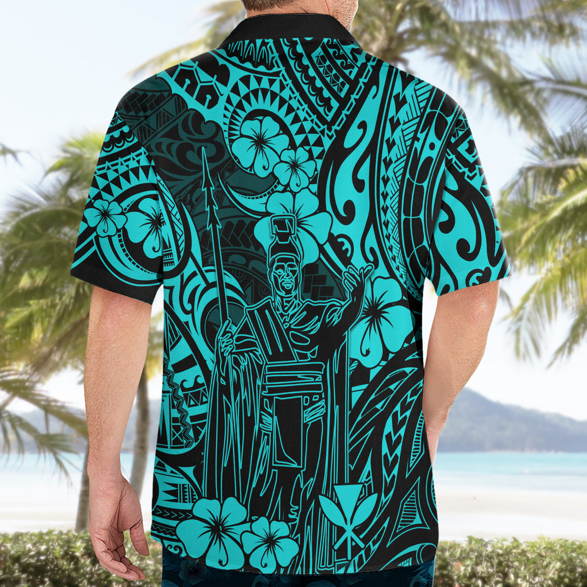 Hawaii King Kamehameha Hawaiian Shirt Polynesian Pattern Turquoise Version LT01 - Polynesian Pride