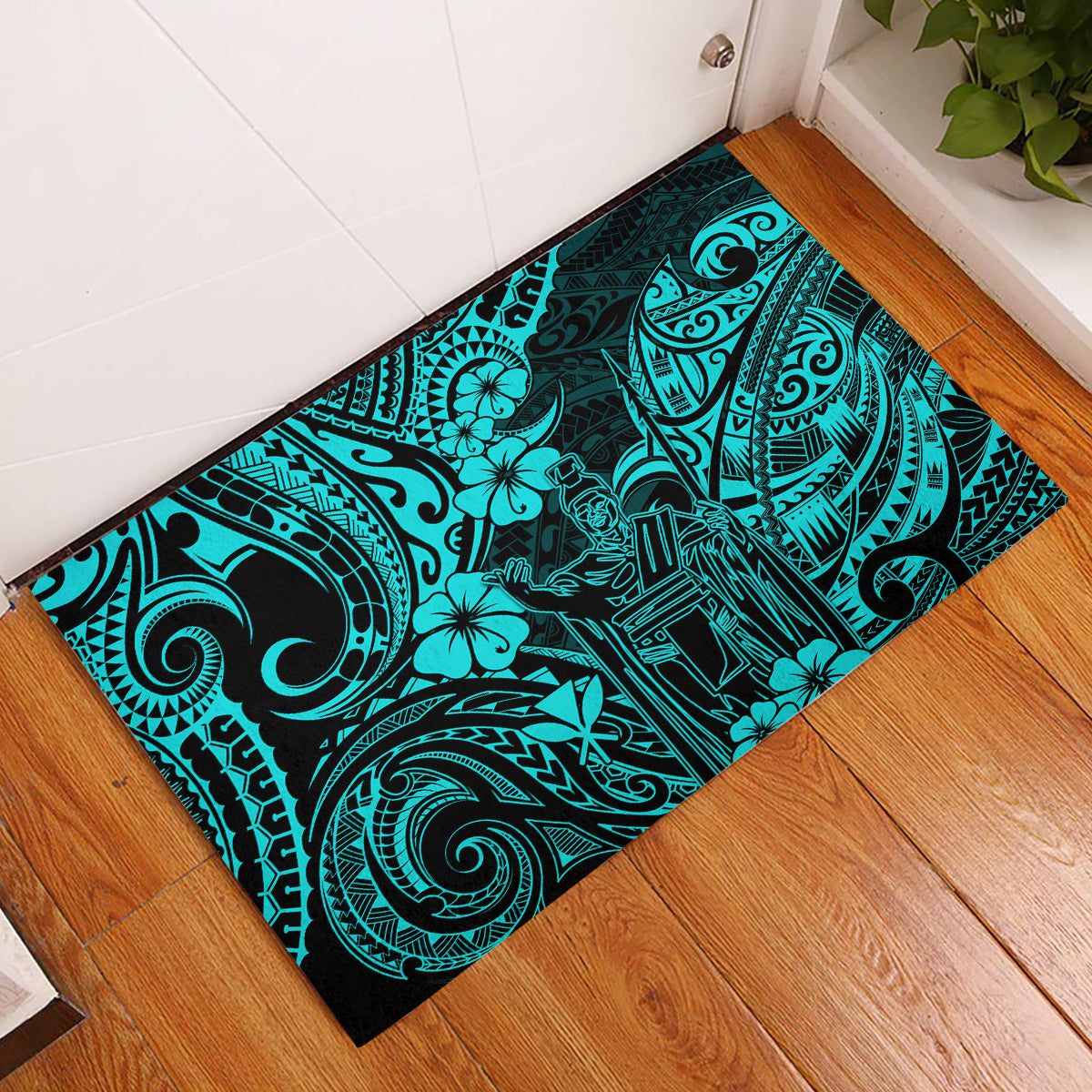 Hawaii King Kamehameha Rubber Doormat Polynesian Pattern Turquoise Version LT01 Turquoise - Polynesian Pride