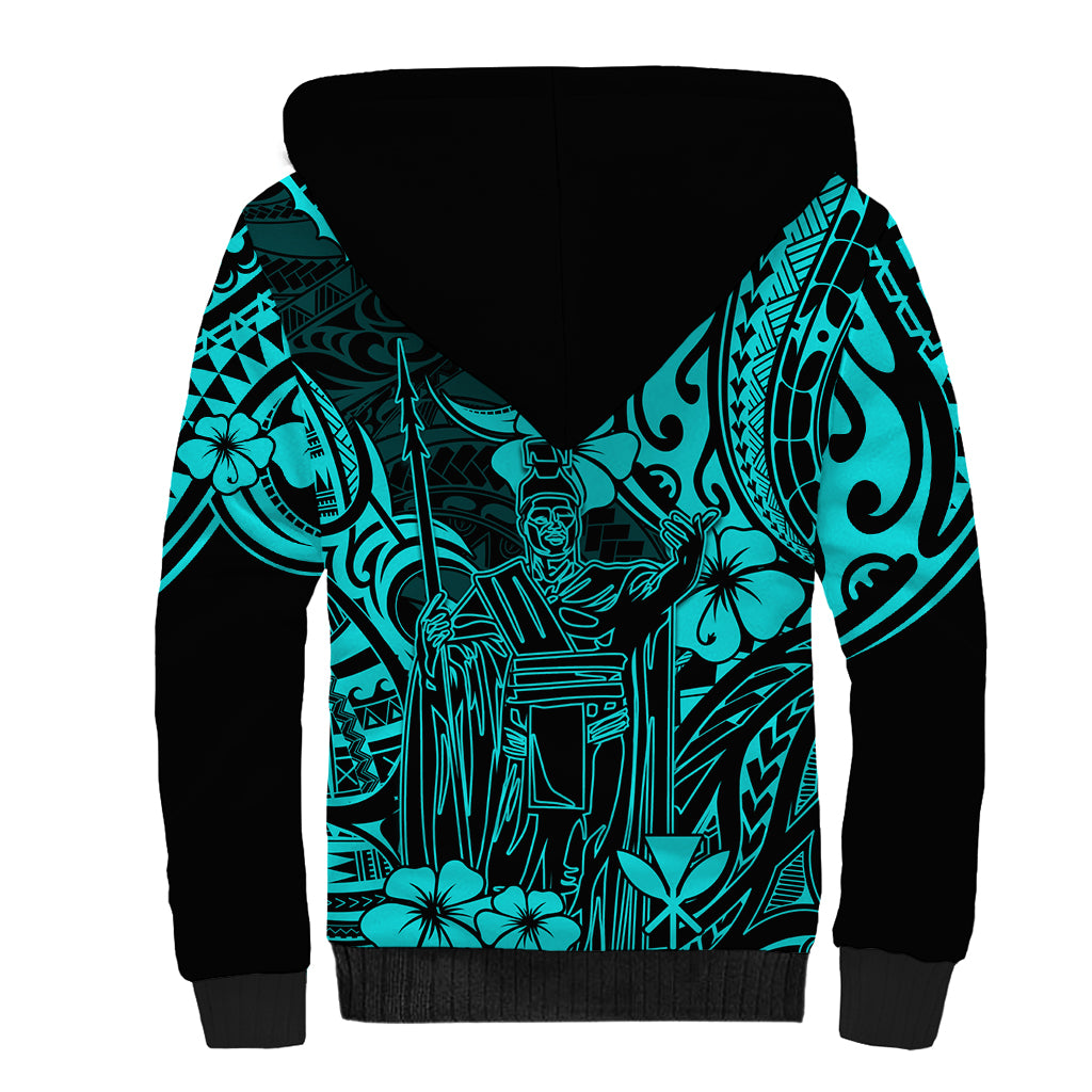 Hawaii King Kamehameha Sherpa Hoodie Polynesian Pattern Turquoise Version LT01 - Polynesian Pride