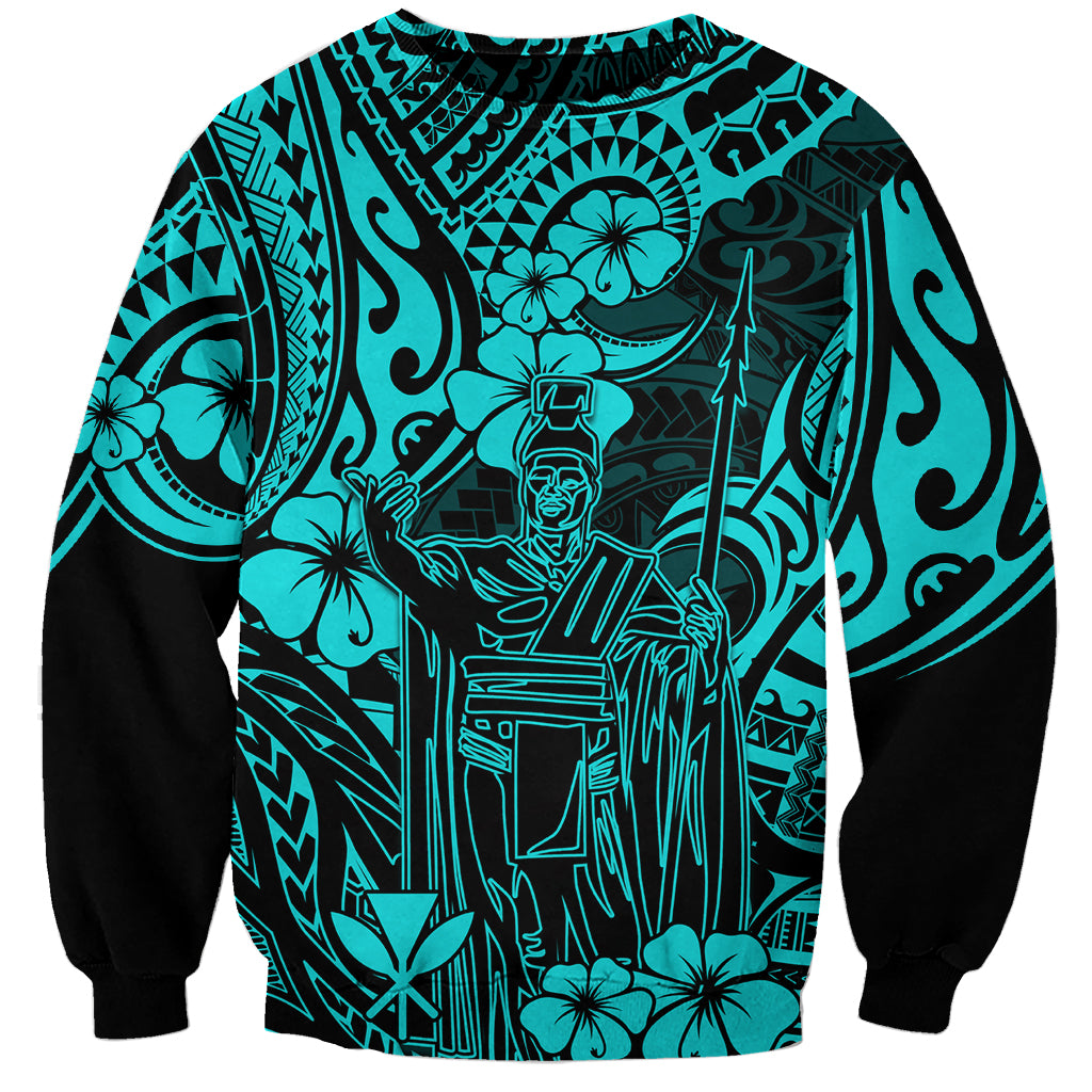 Hawaii King Kamehameha Sweatshirt Polynesian Pattern Turquoise Version LT01 Unisex Turquoise - Polynesian Pride