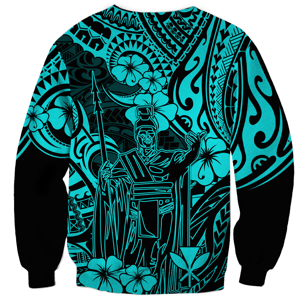 Hawaii King Kamehameha Sweatshirt Polynesian Pattern Turquoise Version LT01 - Polynesian Pride