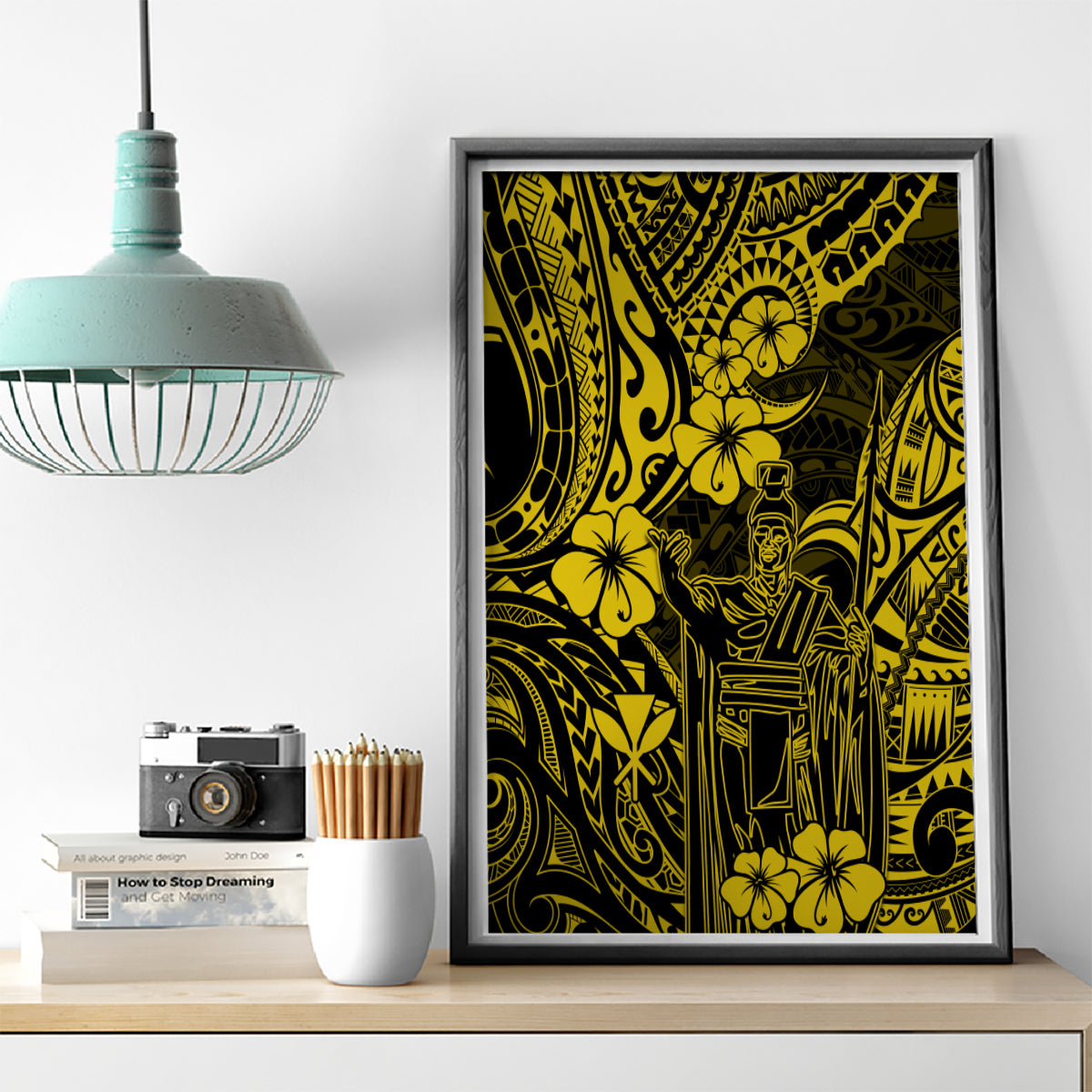 Hawaii King Kamehameha Canvas Wall Art Polynesian Pattern Yellow Version LT01 - Polynesian Pride