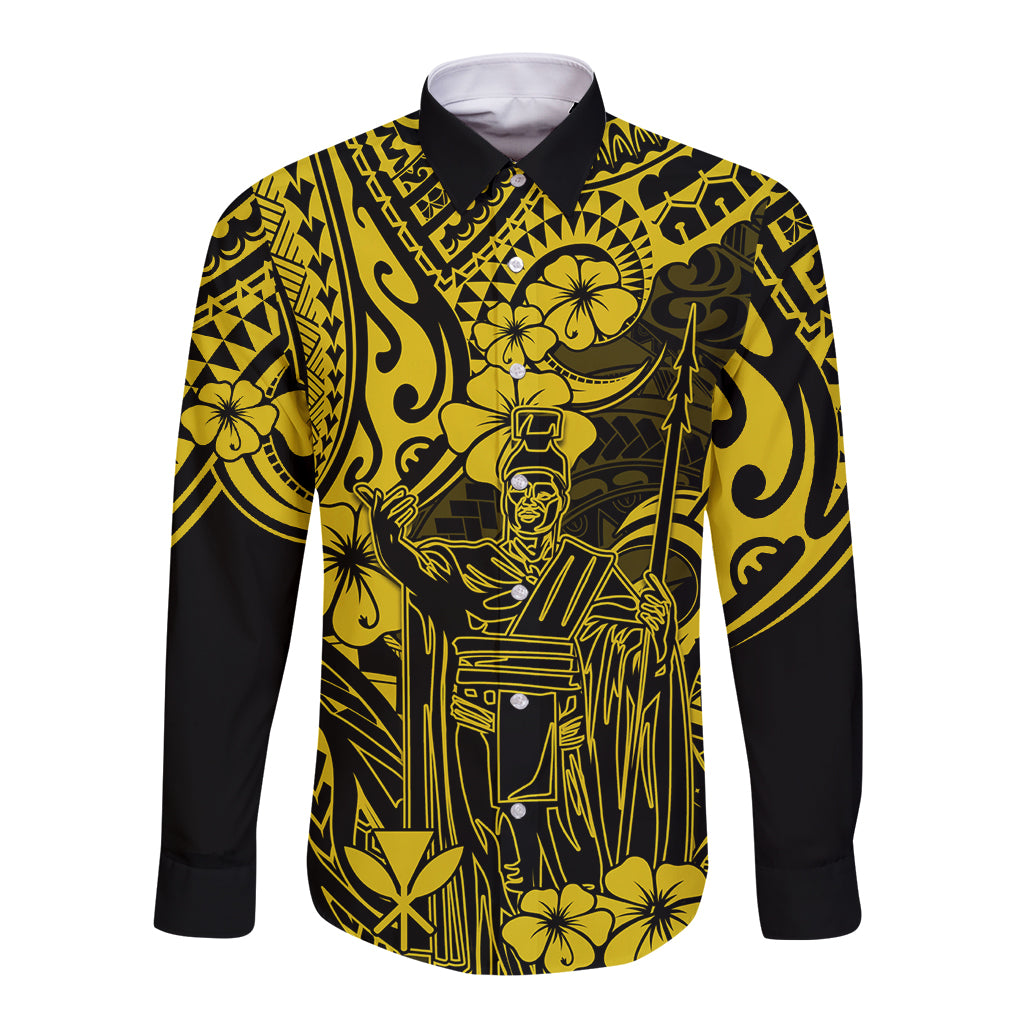 Hawaii King Kamehameha Long Sleeve Button Shirt Polynesian Pattern Yellow Version LT01 Unisex Yellow - Polynesian Pride