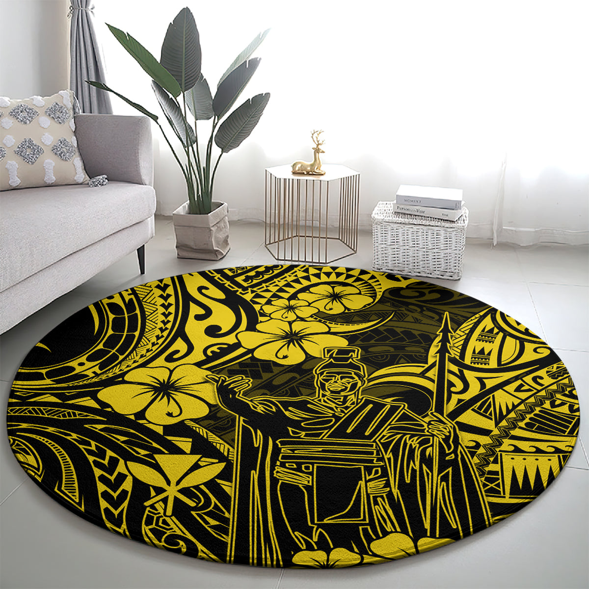 Hawaii King Kamehameha Round Carpet Polynesian Pattern Yellow Version LT01 - Polynesian Pride