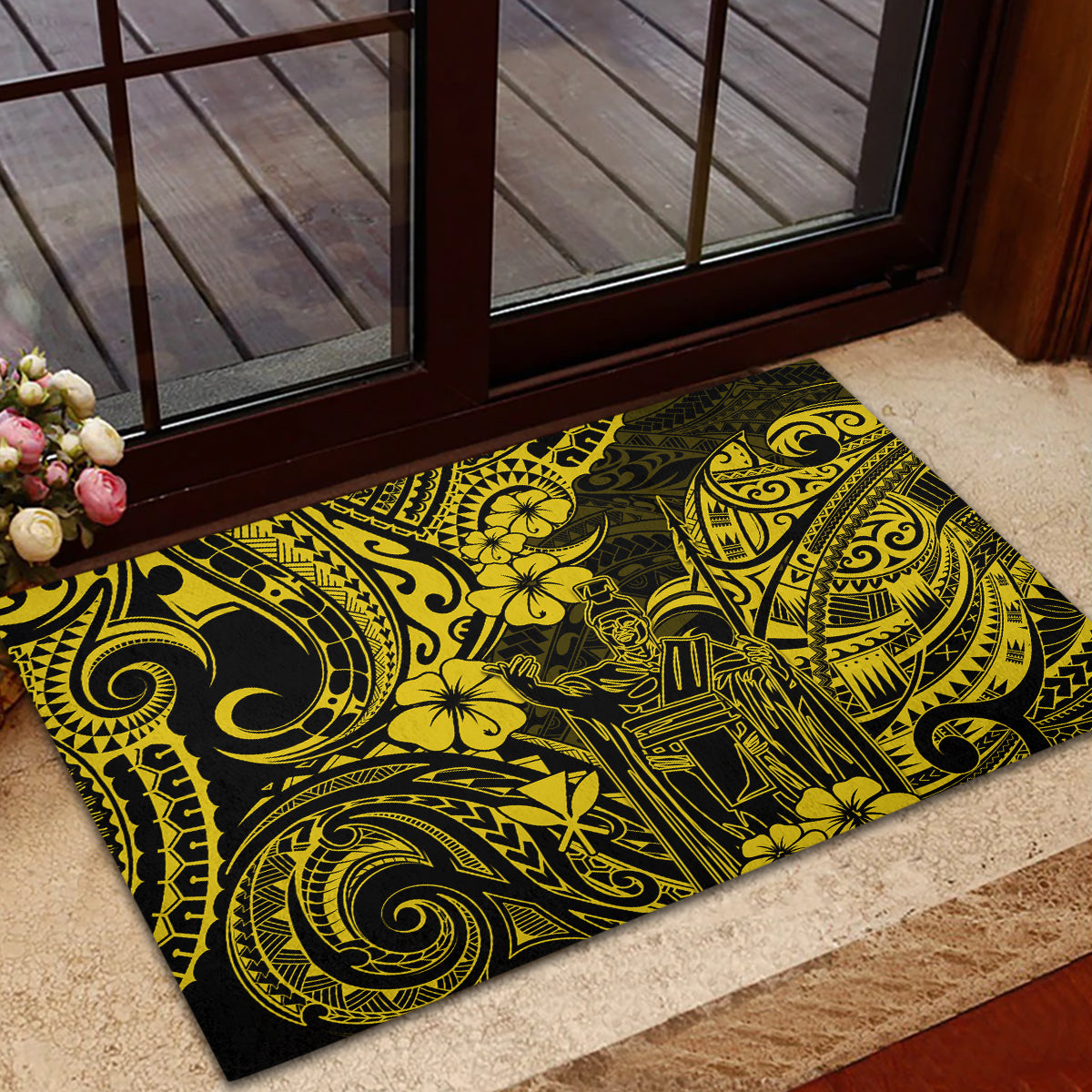 Hawaii King Kamehameha Rubber Doormat Polynesian Pattern Yellow Version LT01 - Polynesian Pride