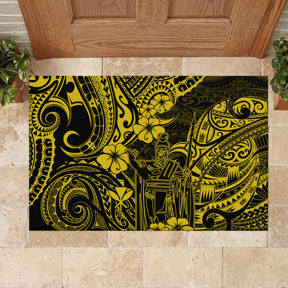 Hawaii King Kamehameha Rubber Doormat Polynesian Pattern Yellow Version LT01 - Polynesian Pride