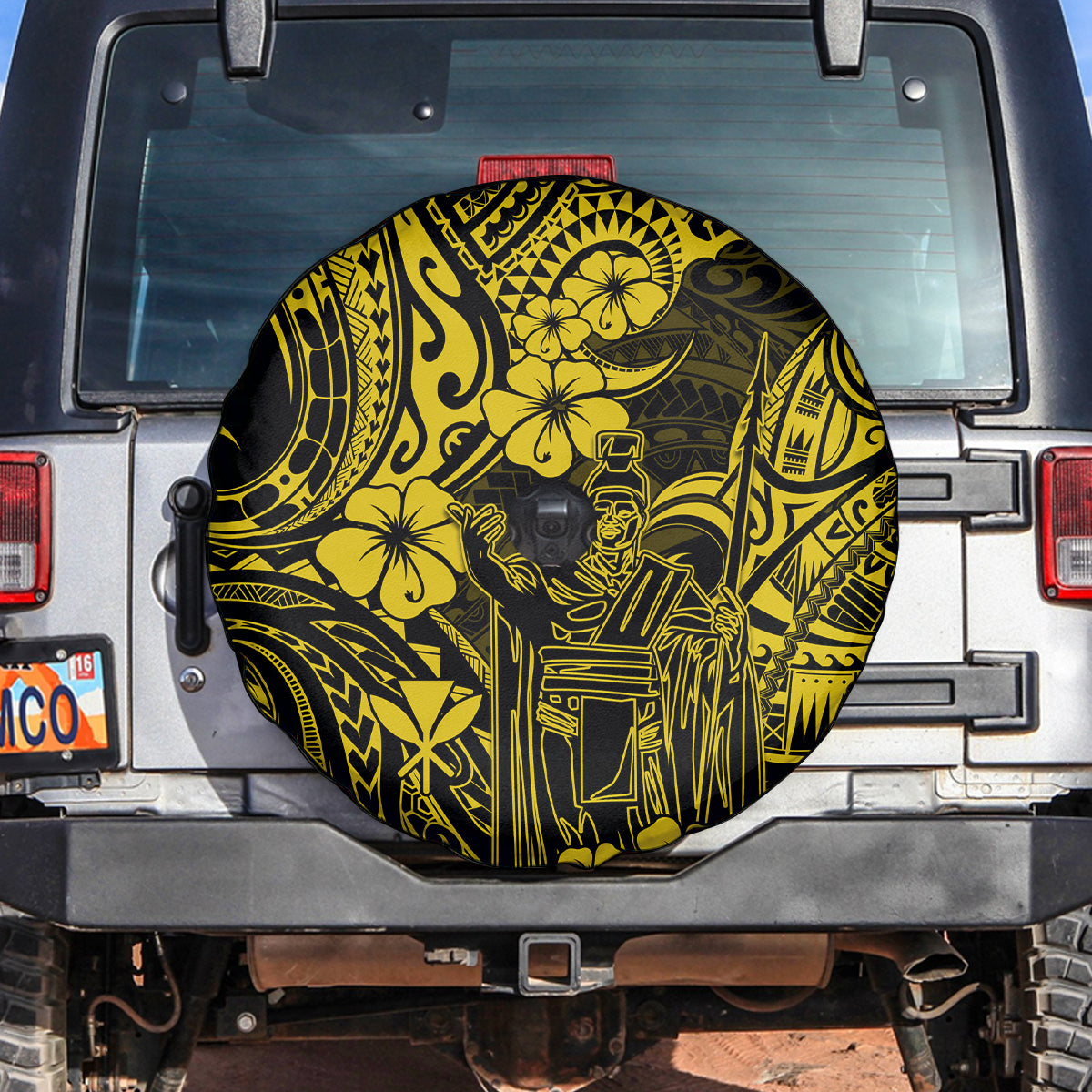 Hawaii King Kamehameha Spare Tire Cover Polynesian Pattern Yellow Version LT01 - Polynesian Pride