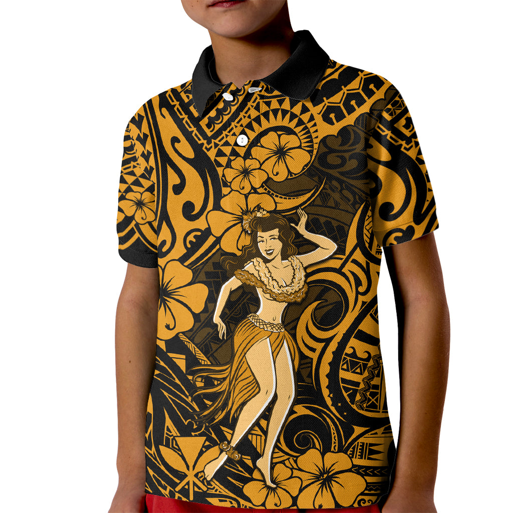 Hawaii Hula Girl Kid Polo Shirt Polynesian Pattern Gold Version LT01 Kid Gold - Polynesian Pride