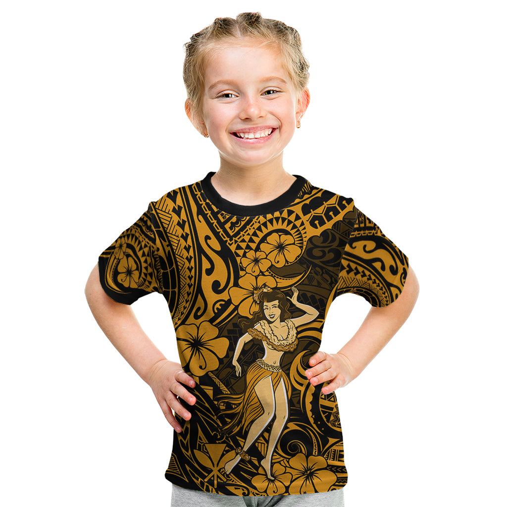 Hawaii Hula Girl Kid T Shirt Polynesian Pattern Gold Version LT01 Gold - Polynesian Pride