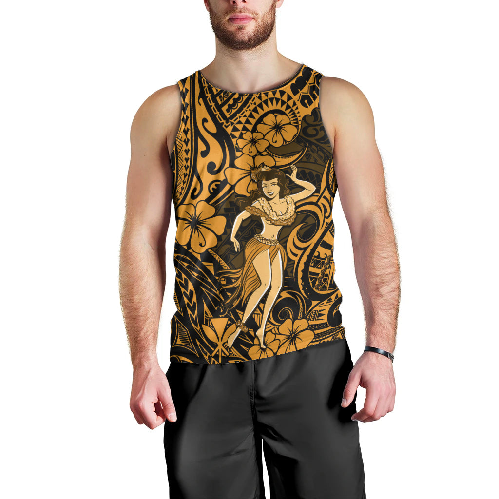 Hawaii Hula Girl Men Tank Top Polynesian Pattern Gold Version LT01 - Polynesian Pride