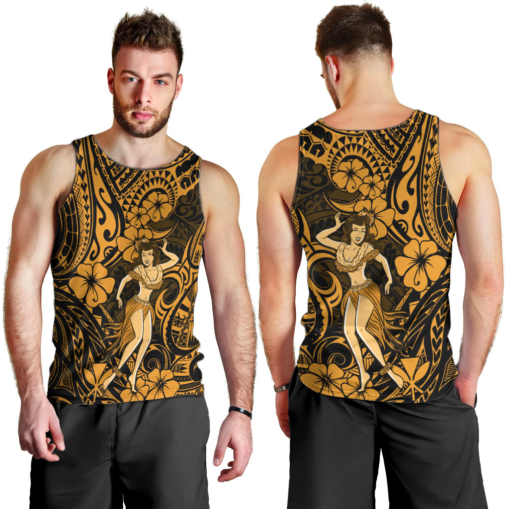 Hawaii Hula Girl Men Tank Top Polynesian Pattern Gold Version LT01 - Polynesian Pride