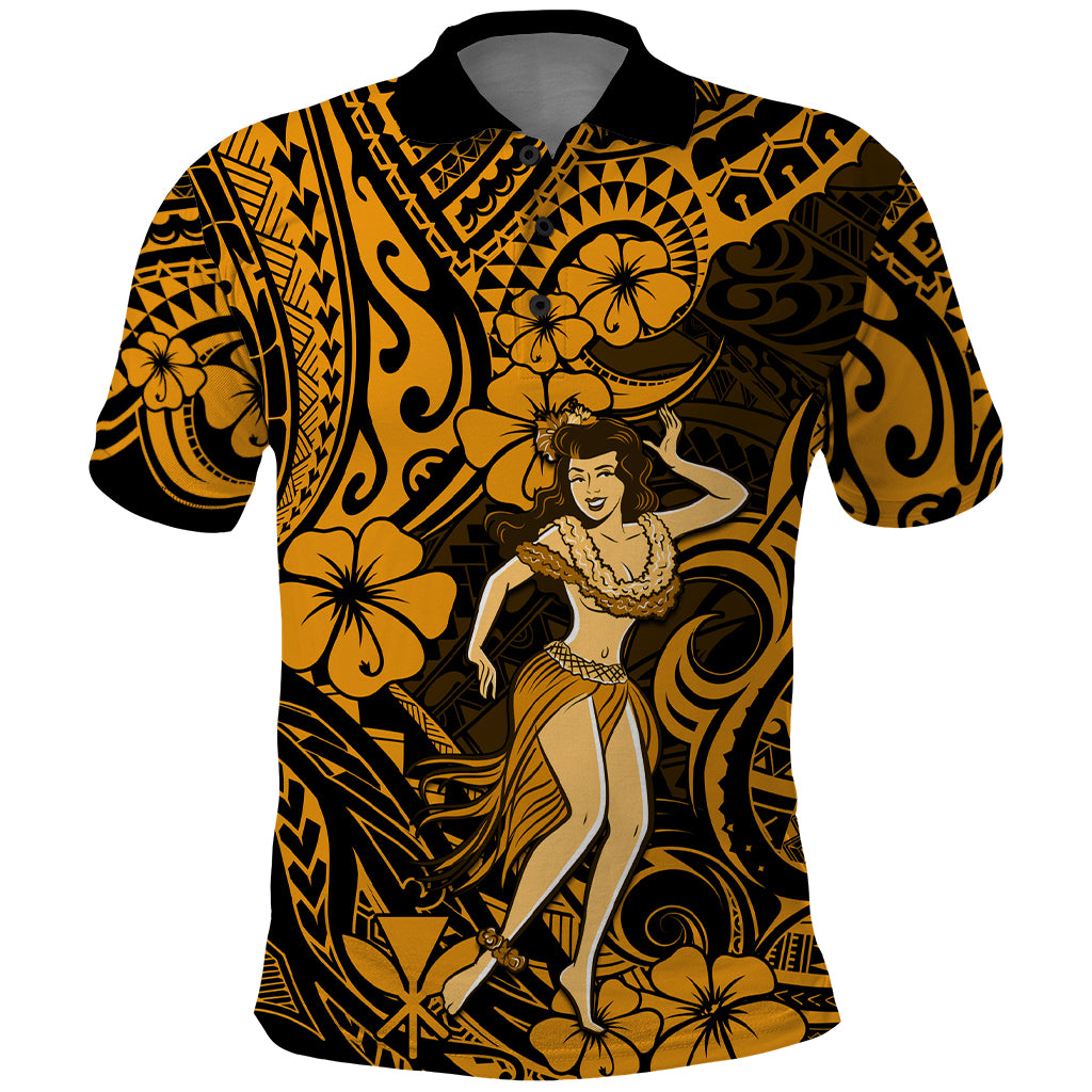 Hawaii Hula Girl Polo Shirt Polynesian Pattern Gold Version LT01 Gold - Polynesian Pride