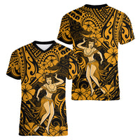 Hawaii Hula Girl Women V Neck T Shirt Polynesian Pattern Gold Version LT01 - Polynesian Pride