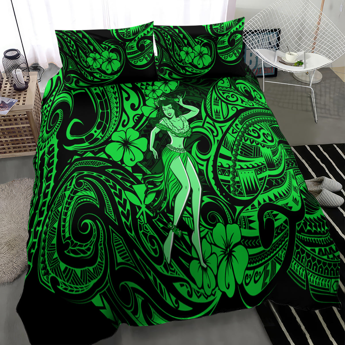 Hawaii Hula Girl Bedding Set Polynesian Pattern Green Version LT01 - Polynesian Pride