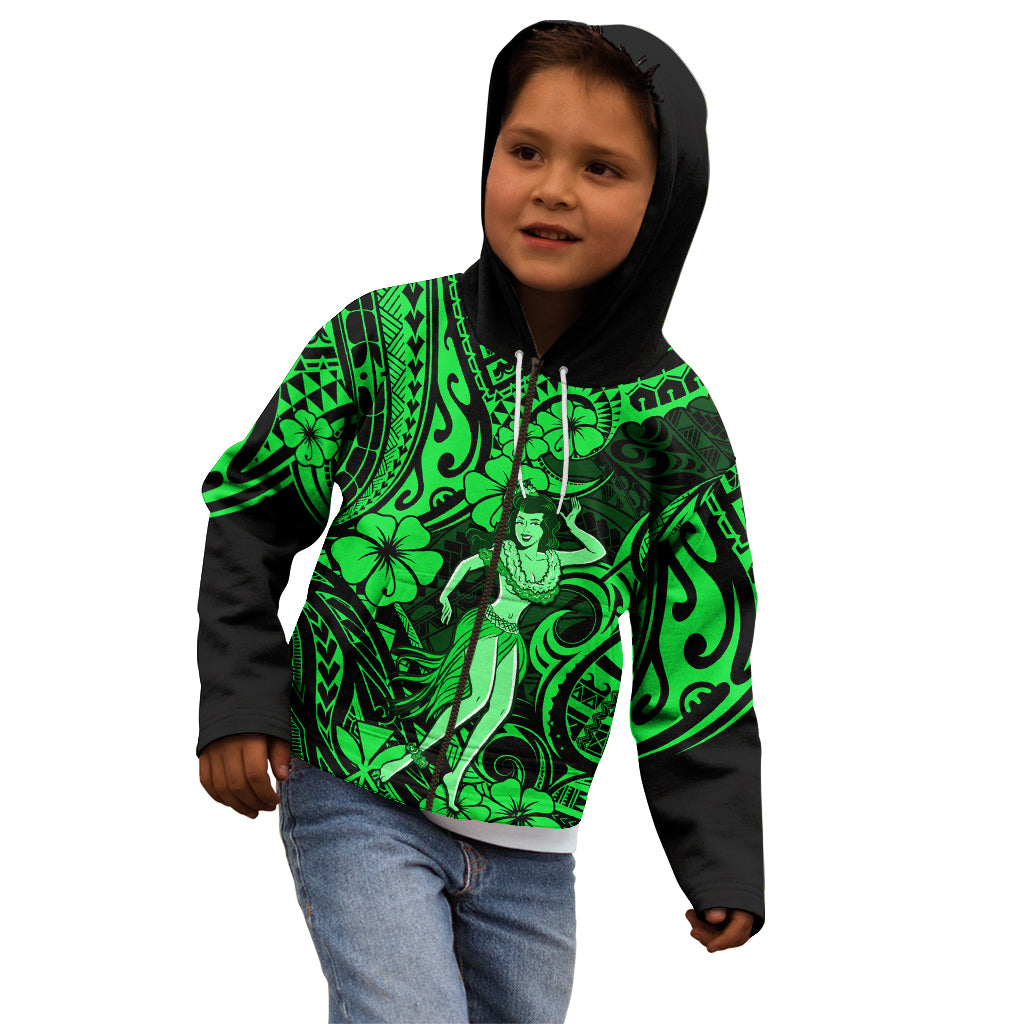Hawaii Hula Girl Kid Hoodie Polynesian Pattern Green Version LT01 - Polynesian Pride