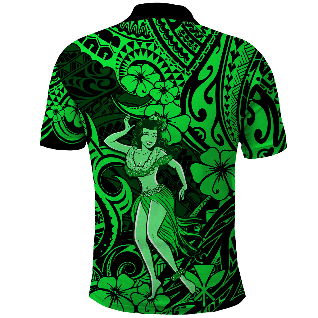 Hawaii Hula Girl Polo Shirt Polynesian Pattern Green Version LT01 - Polynesian Pride