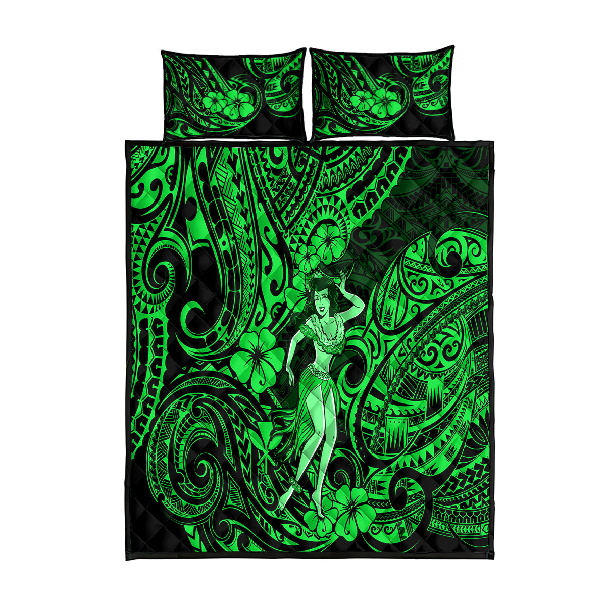 Hawaii Hula Girl Quilt Bed Set Polynesian Pattern Green Version LT01 Green - Polynesian Pride