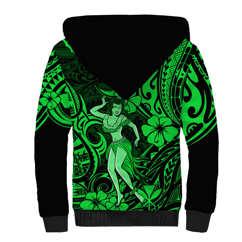 Hawaii Hula Girl Sherpa Hoodie Polynesian Pattern Green Version LT01 - Polynesian Pride