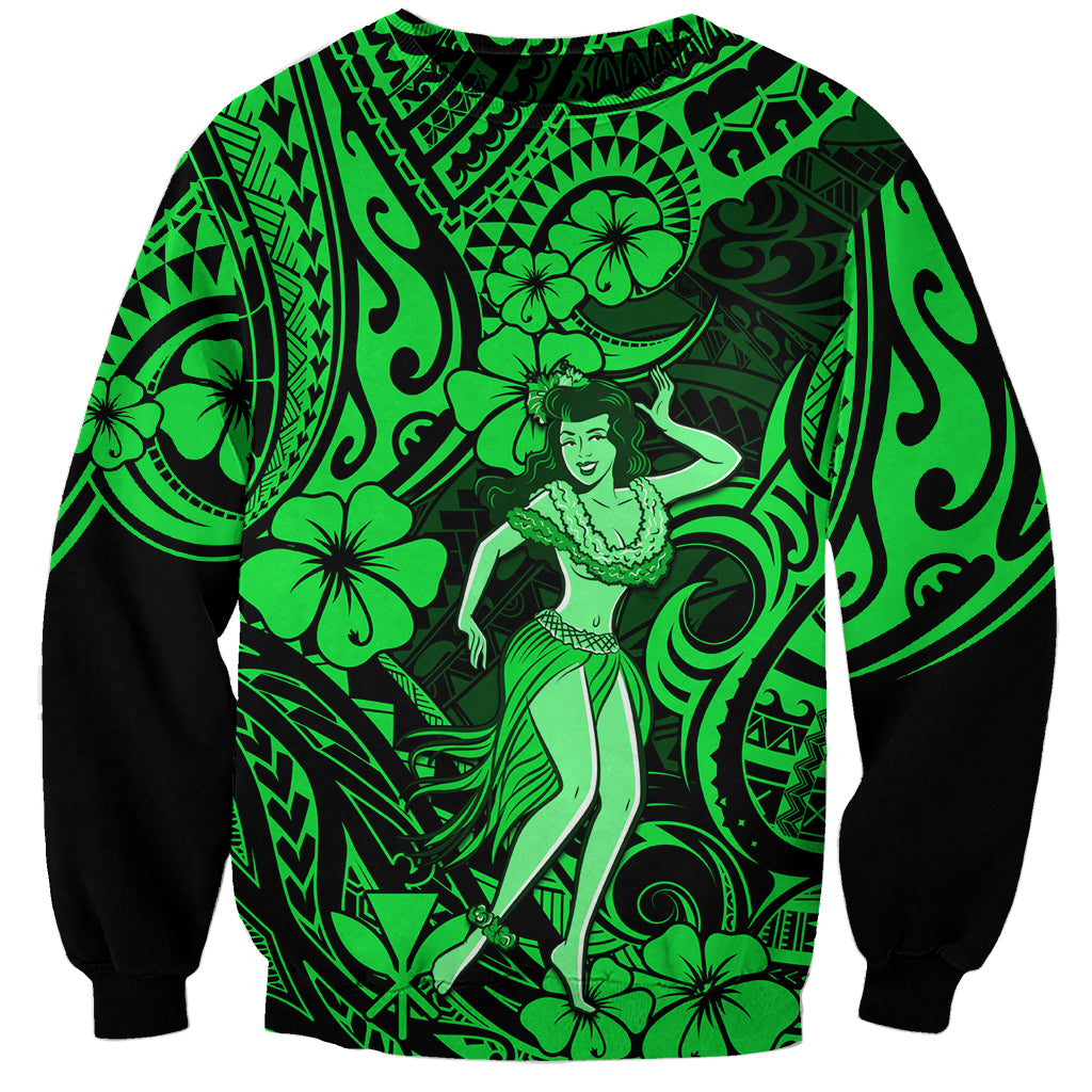 Hawaii Hula Girl Sweatshirt Polynesian Pattern Green Version LT01 Unisex Green - Polynesian Pride