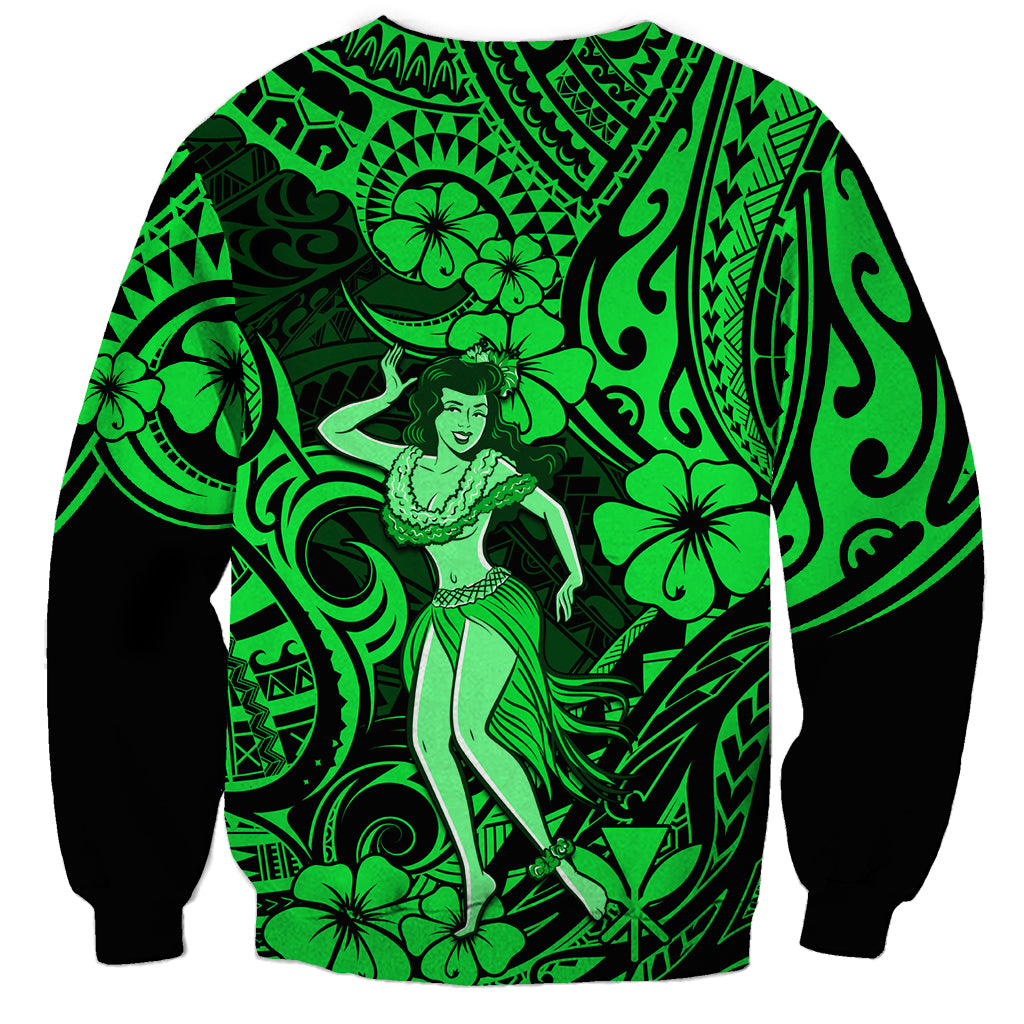 Hawaii Hula Girl Sweatshirt Polynesian Pattern Green Version LT01 - Polynesian Pride