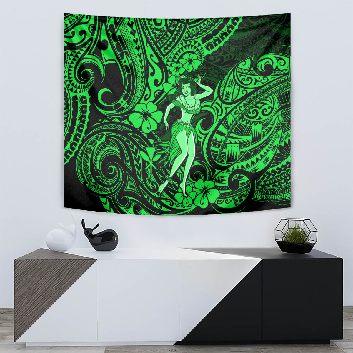 Hawaii Hula Girl Tapestry Polynesian Pattern Green Version LT01 - Polynesian Pride