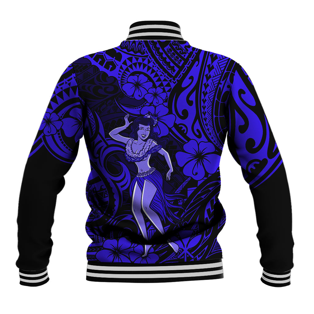 Hawaii Hula Girl Baseball Jacket Polynesian Pattern Navy Blue Version LT01 - Polynesian Pride