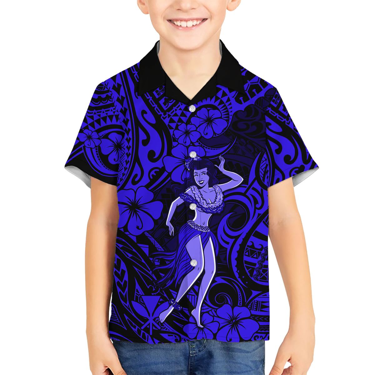 Hawaii Hula Girl Hawaiian Shirt Polynesian Pattern Navy Blue Version LT01 - Polynesian Pride
