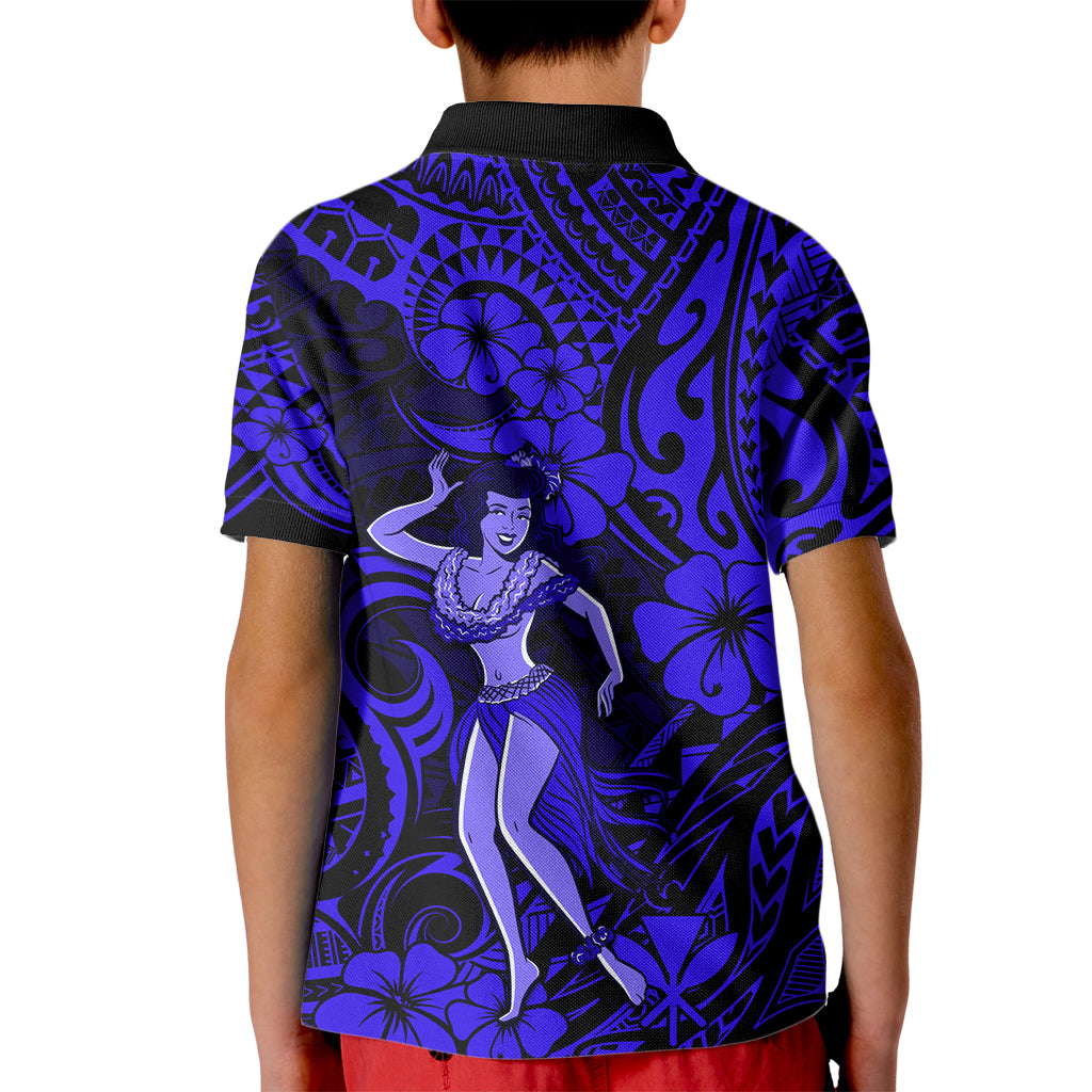 Hawaii Hula Girl Kid Polo Shirt Polynesian Pattern Navy Blue Version LT01 - Polynesian Pride
