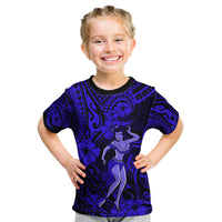 Hawaii Hula Girl Kid T Shirt Polynesian Pattern Navy Blue Version LT01 Blue - Polynesian Pride
