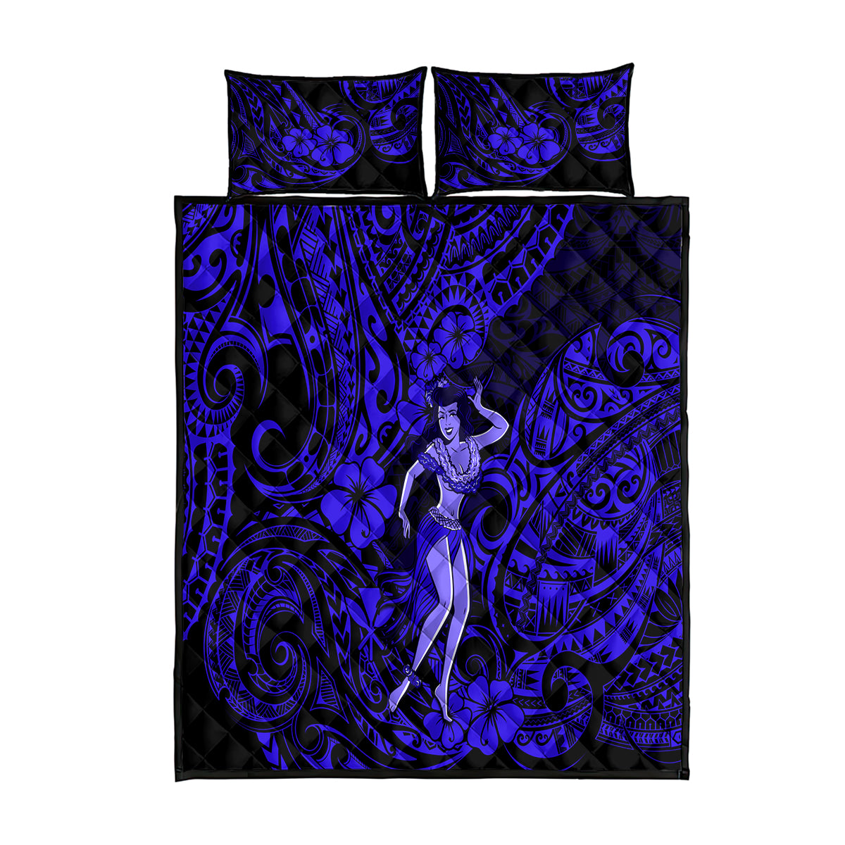 Hawaii Hula Girl Quilt Bed Set Polynesian Pattern Navy Blue Version LT01 Blue - Polynesian Pride