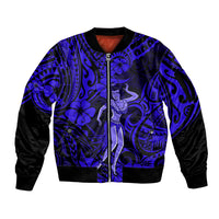 Hawaii Hula Girl Sleeve Zip Bomber Jacket Polynesian Pattern Navy Blue Version LT01 Unisex Blue - Polynesian Pride