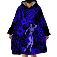 Hawaii Hula Girl Wearable Blanket Hoodie Polynesian Pattern Navy Blue Version LT01 - Polynesian Pride