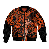 Hawaii Hula Girl Bomber Jacket Polynesian Pattern Orange Version LT01 Unisex Orange - Polynesian Pride