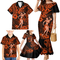 Hawaii Hula Girl Family Matching Mermaid Dress and Hawaiian Shirt Polynesian Pattern Orange Version LT01 - Polynesian Pride