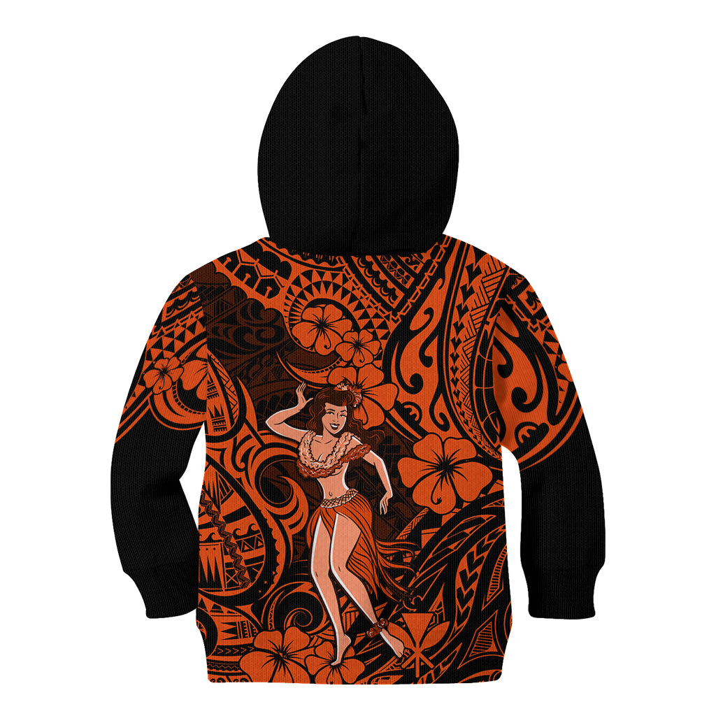 Hawaii Hula Girl Kid Hoodie Polynesian Pattern Orange Version LT01 - Polynesian Pride