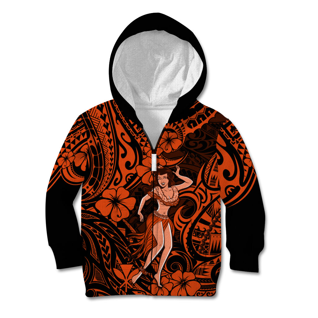 Hawaii Hula Girl Kid Hoodie Polynesian Pattern Orange Version LT01 - Polynesian Pride