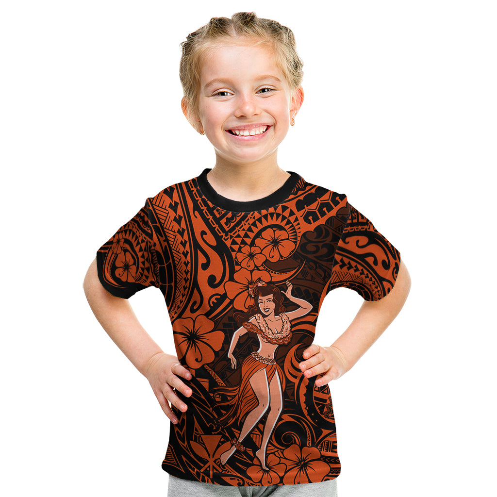 Hawaii Hula Girl Kid T Shirt Polynesian Pattern Orange Version LT01 Orange - Polynesian Pride