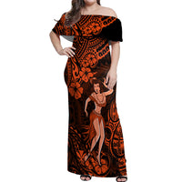 Hawaii Hula Girl Off Shoulder Maxi Dress Polynesian Pattern Orange Version LT01 Women Orange - Polynesian Pride