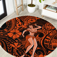 Hawaii Hula Girl Round Carpet Polynesian Pattern Orange Version LT01 Orange - Polynesian Pride