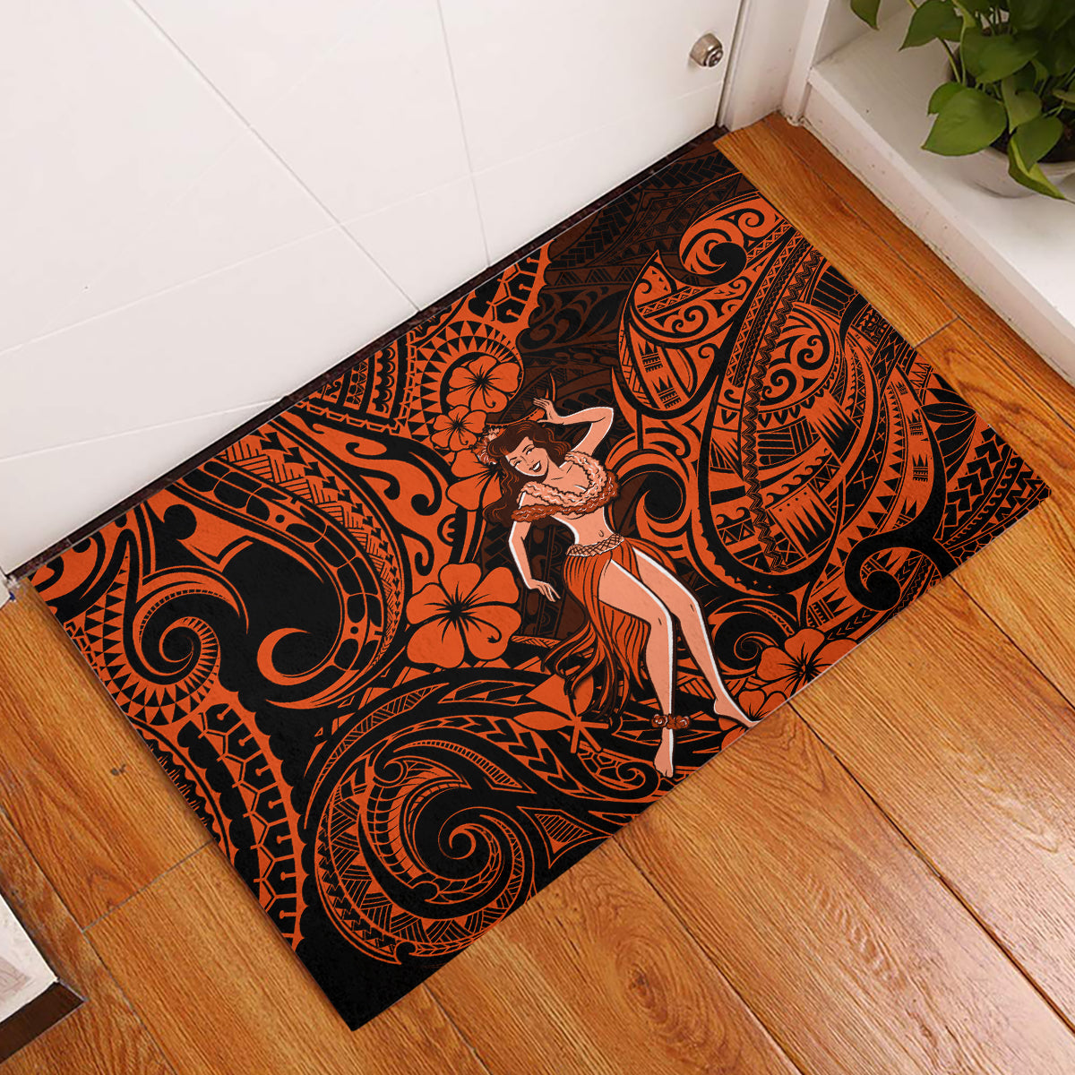 Hawaii Hula Girl Rubber Doormat Polynesian Pattern Orange Version LT01 Orange - Polynesian Pride