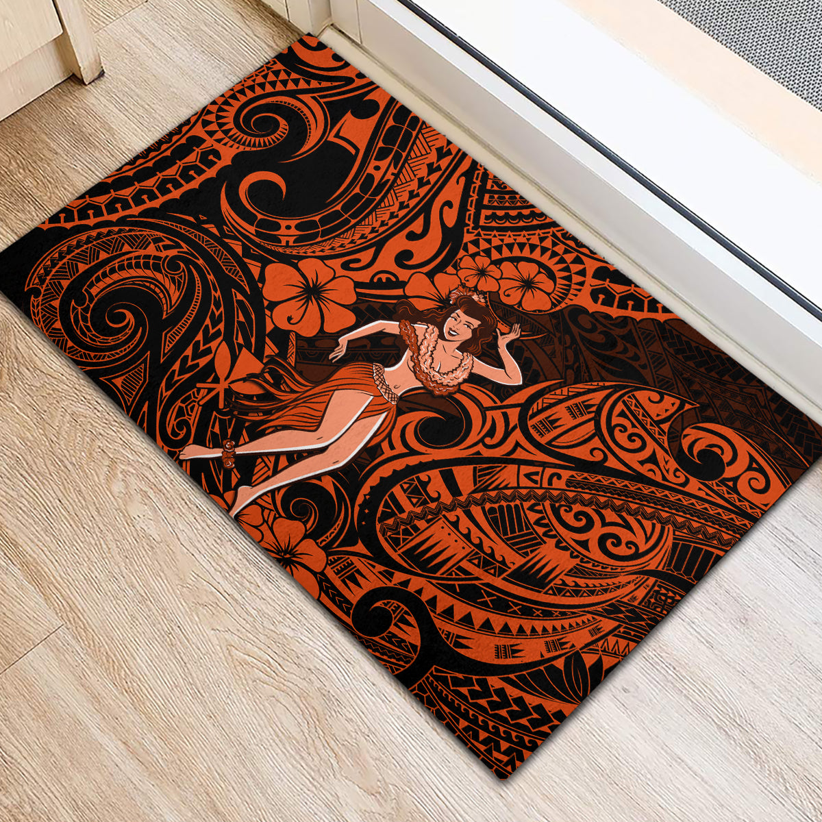 Hawaii Hula Girl Rubber Doormat Polynesian Pattern Orange Version LT01 - Polynesian Pride