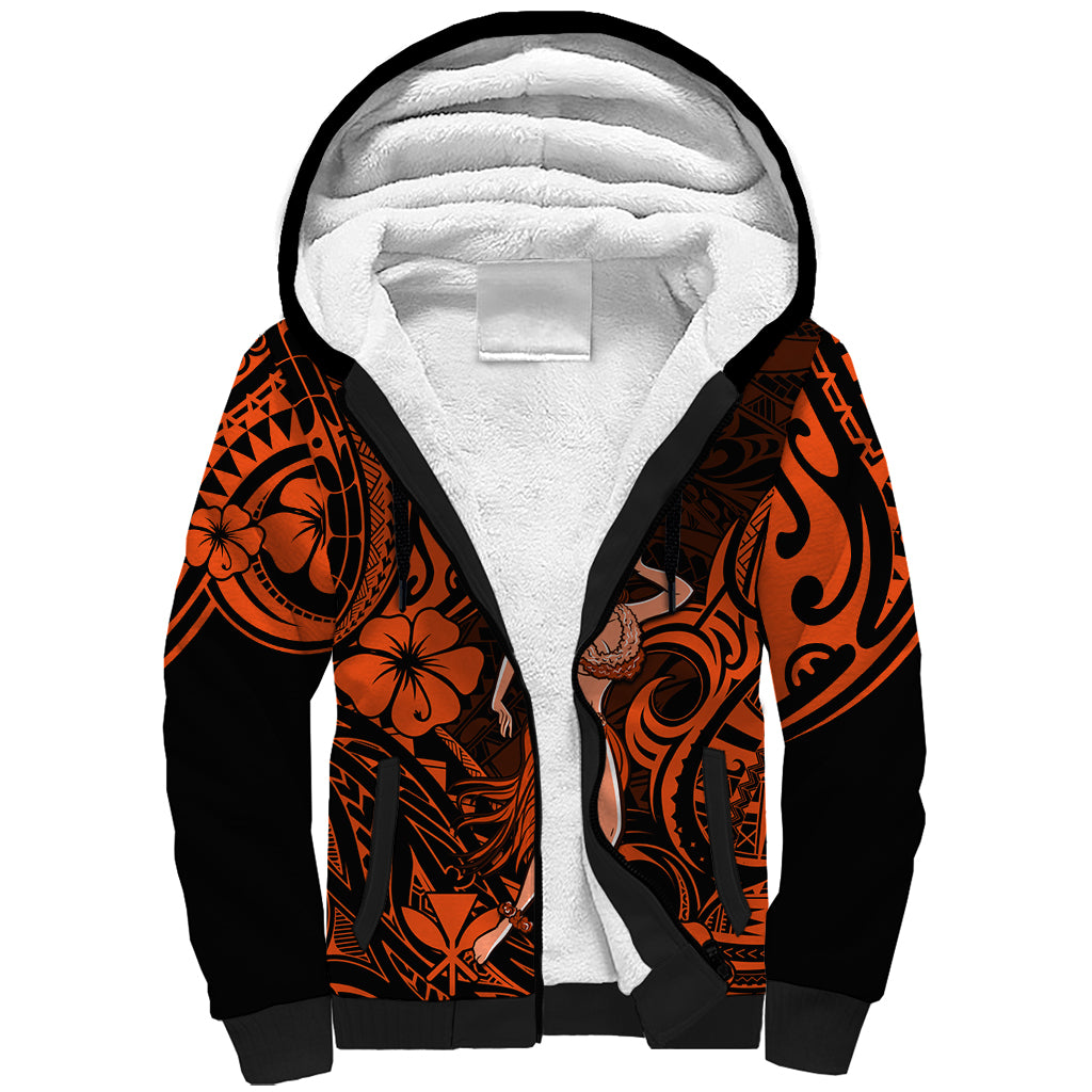 Hawaii Hula Girl Sherpa Hoodie Polynesian Pattern Orange Version LT01 Unisex Orange - Polynesian Pride