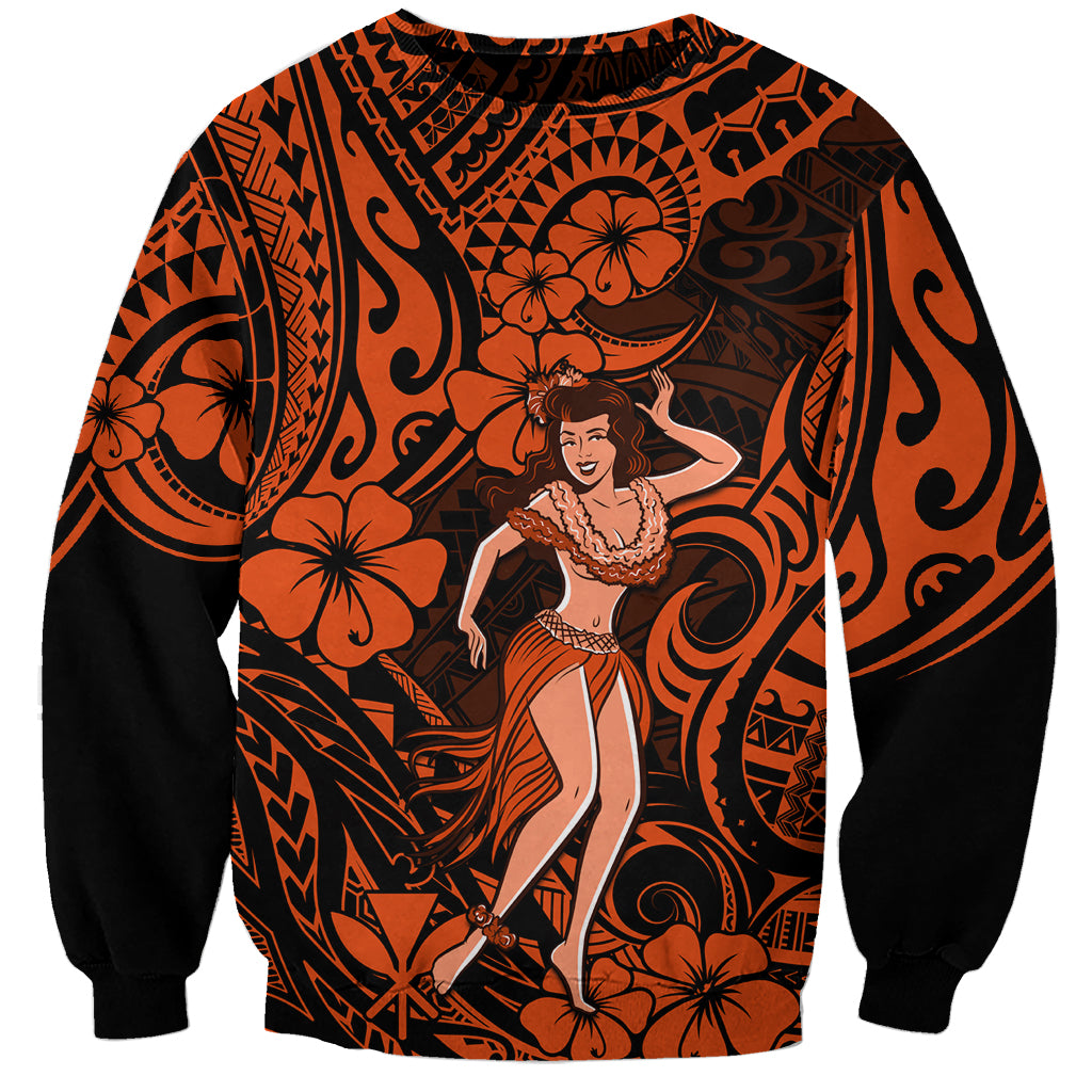 Hawaii Hula Girl Sweatshirt Polynesian Pattern Orange Version LT01 Unisex Orange - Polynesian Pride